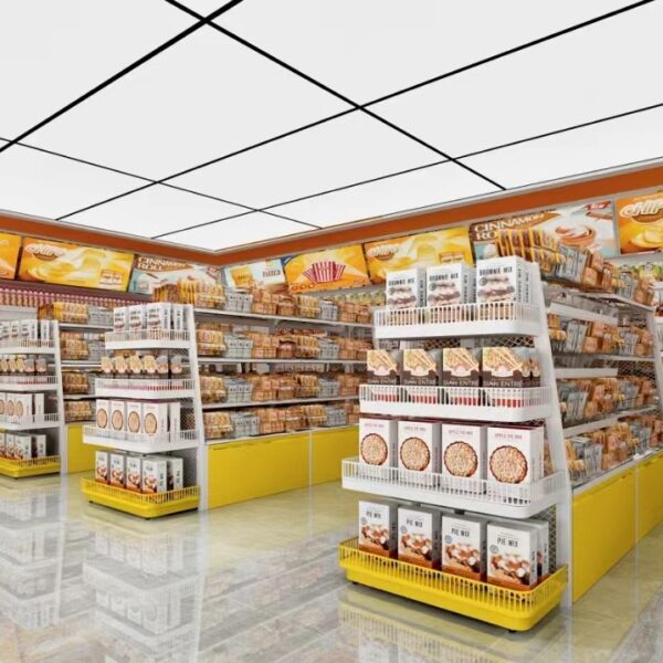 Small Double-Sided Multi-Functional Food Display Rack for Convenience Store Supermarket Snack Shelf