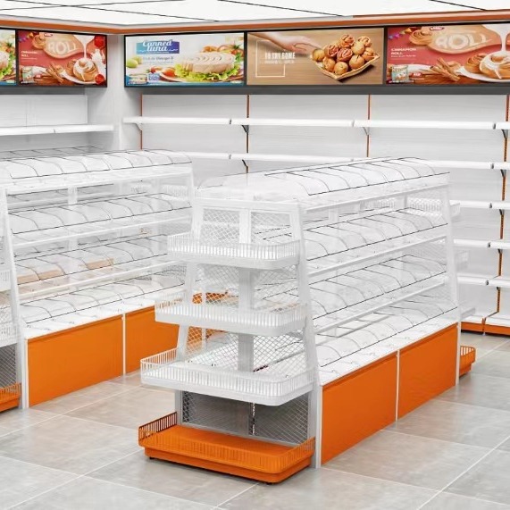 Small Double-Sided Multi-Functional Food Display Rack for Convenience Store Supermarket Snack Shelf
