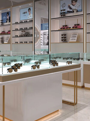 Glasses Cabinet Display Cabinet Wood Grain Sunglass Kiosk Vertical Counter Island Creative High-end Push-pull Mall Use Display