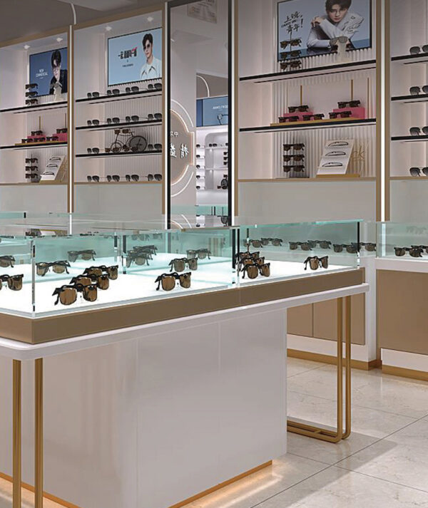 Glasses Cabinet Display Cabinet Wood Grain Sunglass Kiosk Vertical Counter Island Creative High-end Push-pull Mall Use Display