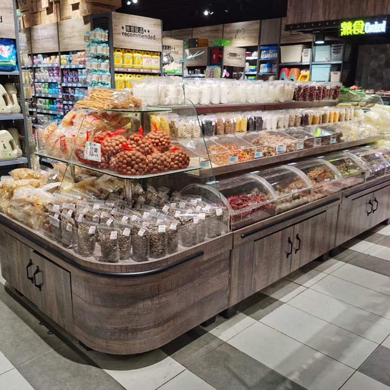 Supermarket Rice Noodle Dried Fruit Bulk Fried Food Display Shelf Island Cabinet Five-Grain Display Cabinet Racks
