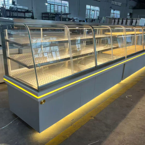 Bread Store Design Customized Curved Commercial Bread Display Cabinet Trolley Rack Bakery Cake Island Side Display Cabinets