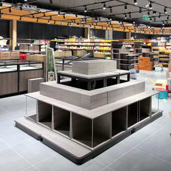 Custom Supermarket Promotion Table Display Shelf Wooden Box & Case Rectangular Shape Modern Stackable End Rack Display Cabinet