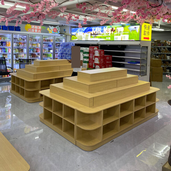Custom Supermarket Promotion Table Display Shelf Wooden Box & Case Rectangular Shape Modern Stackable End Rack Display Cabinet