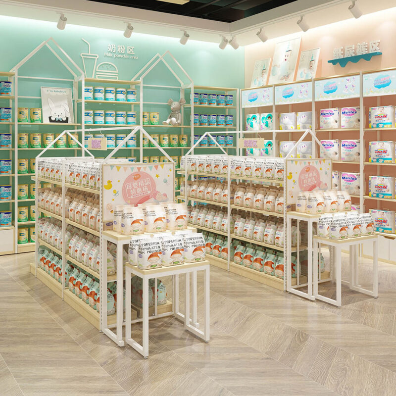 Custom Supermarket Shelves Display Stand for Mother Baby Store Pet Toys Children's Clothing Milk Display Racks