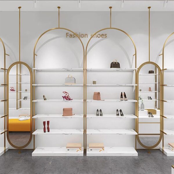 Commercial Children's Shoes Wall-Mounted Display Rack Shelves with Lights Steel & Wooden Board for Shoe Store and Supermarket