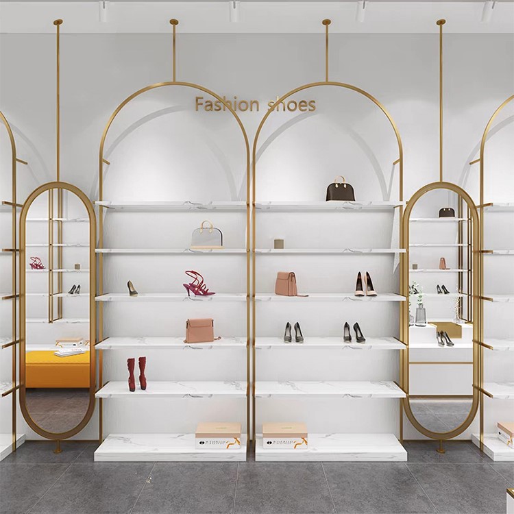 Commercial Children's Shoes Wall-Mounted Display Rack Shelves with Lights Steel & Wooden Board for Shoe Store and Supermarket