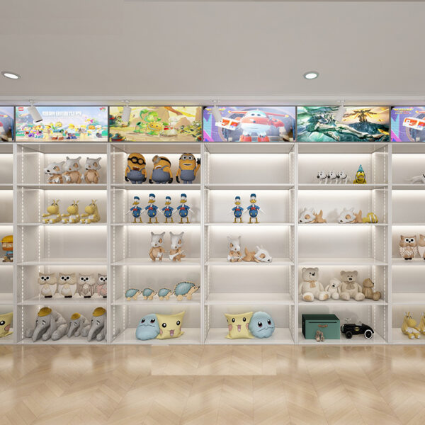 Custom Toy Store Shelves Peripheral Card Games Figurines Toy Display Racks Goods Display Cabinets Blind Boxes Whole Store Design