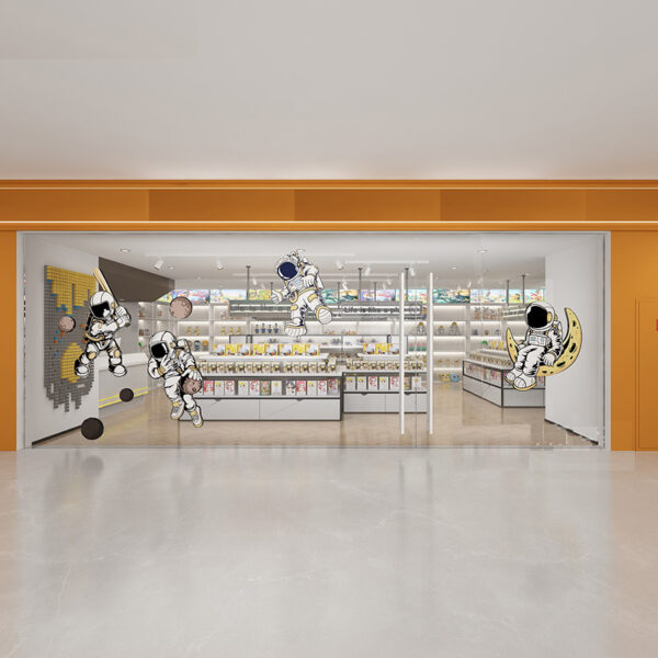 Custom Toy Store Shelves Peripheral Card Games Figurines Toy Display Racks Goods Display Cabinets Blind Boxes Whole Store Design