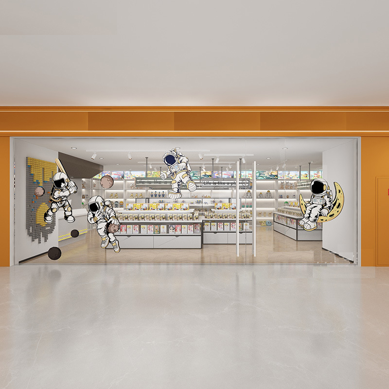 Custom Toy Store Shelves Peripheral Card Games Figurines Toy Display Racks Goods Display Cabinets Blind Boxes Whole Store Design