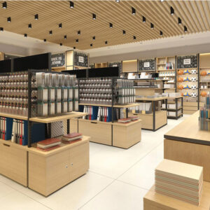 0316-4-1 Stationery Store Design Steel Wood Display Rack Display Stand Multifunctional Bookshelf Island Side Display Cabinet Shelf