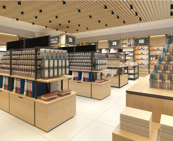 Stationery Store Design Steel Wood Display Rack Display Stand Multifunctional Bookshelf Island Side Display Cabinet Shelf