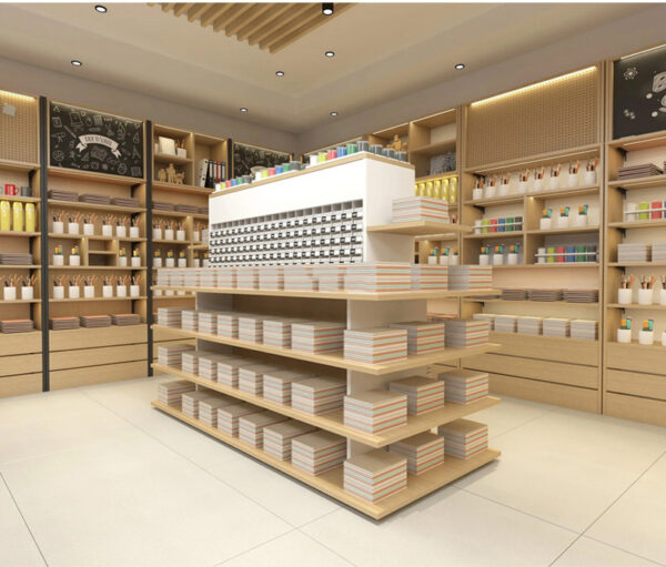 Stationery Store Design Steel Wood Display Rack Display Stand Multifunctional Bookshelf Island Side Display Cabinet Shelf