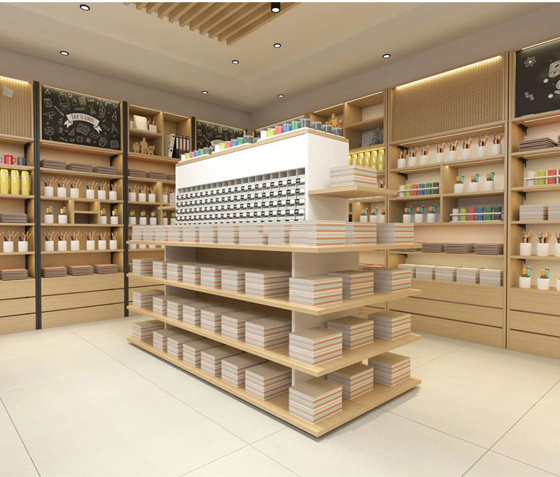 Stationery Store Design Steel Wood Display Rack Display Stand Multifunctional Bookshelf Island Side Display Cabinet Shelf