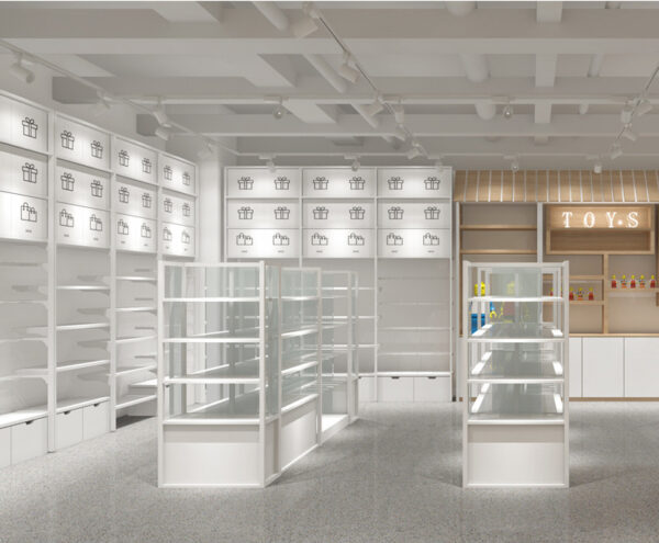 Whole Store Design Commercial Steel Wood Shelves Display Racks Stationery Cultural and Creative Accessories Display Cabinet