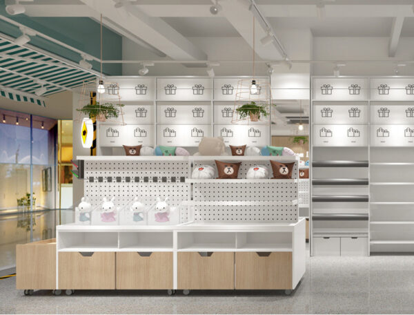 Whole Store Design Commercial Steel Wood Shelves Display Racks Stationery Cultural and Creative Accessories Display Cabinet