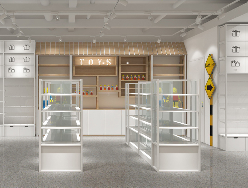 Whole Store Design Commercial Steel Wood Shelves Display Racks Stationery Cultural and Creative Accessories Display Cabinet