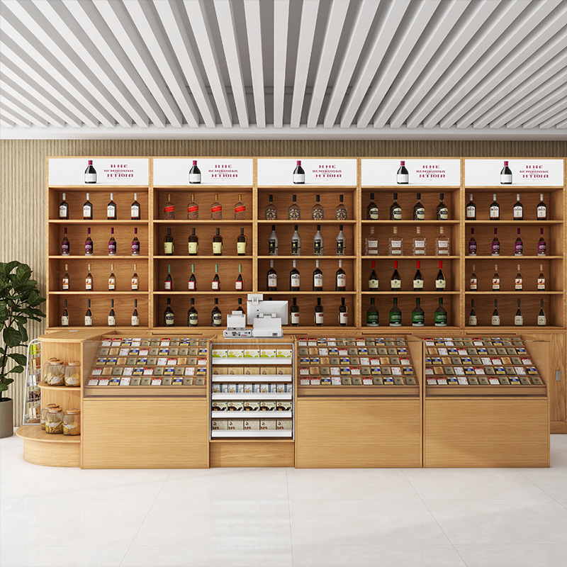 Cigarette Alcohol Display Cabinet Cash Register Wine Cabinet Corner Cabinet Glass Counter for Supermarket Convenience Store