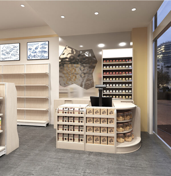 Adjustable Steel-Wood Convenience Store & Supermarket Pharmacy Display Shelves for Wholesale Snack Boutique Use