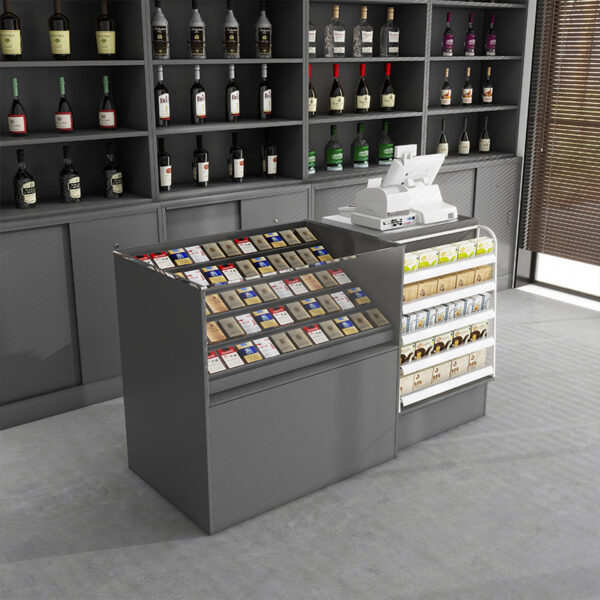 Cigarette Alcohol Display Cabinet Cash Register Wine Cabinet Corner Cabinet Glass Counter for Supermarket Convenience Store