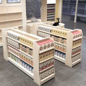 0317-2-8 Adjustable Steel-Wood Convenience Store & Supermarket Pharmacy Display Shelves for Wholesale Snack Boutique Use