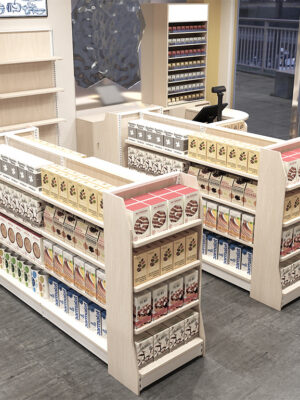 0317-2-8 Adjustable Steel-Wood Convenience Store & Supermarket Pharmacy Display Shelves for Wholesale Snack Boutique Use