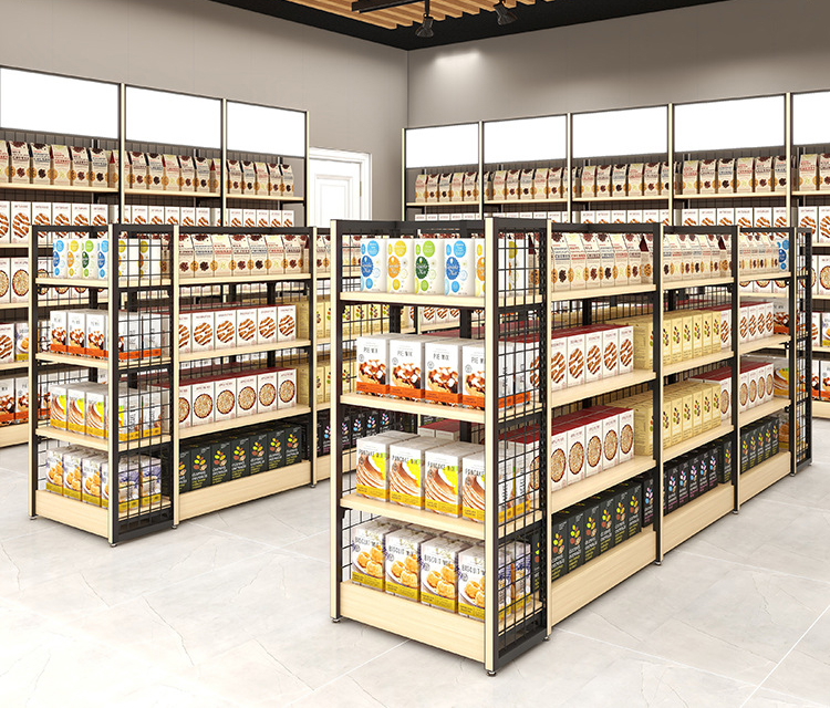 Wholesale Supermarket Shelves Convenience Stores Snack Shops Mother and Baby Boutique Stationery Stores Island Back Mesh Shelves