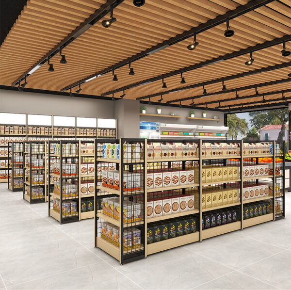 0318-1-2 Wholesale Supermarket Shelves Convenience Stores Snack Shops Mother and Baby Boutique Stationery Stores Island Back Mesh Shelves