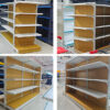 High Quality Commercial Double Sided Steel & Wood Display Shelves for Supermarkets Malls Department Stores Convenience Store