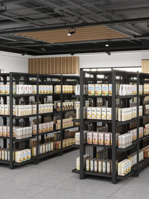 Customized Adjustable Mesh Panel Supermarket Display Shelves Storage Shelves Daily Necessities Supermarket Display Racks