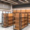 wholesale Wood grain paint shopping mall shelves beer beverage grain and oil display shelves large supermarket shelves