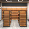 wholesale Wood grain paint shopping mall shelves beer beverage grain and oil display shelves large supermarket shelves