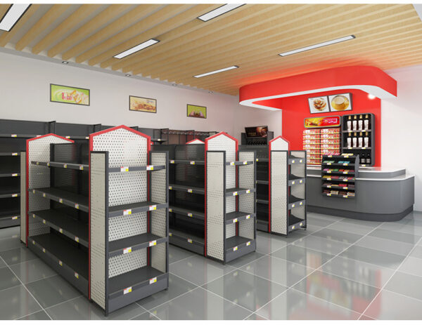 Custom Supermarket Steel Wood Shelves Chain Convenience Store Display Shelf Snack Shelf Stationery Stores Island Back Shelves