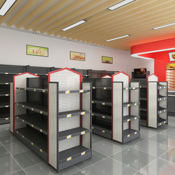Custom Supermarket Steel Wood Shelves Chain Convenience Store Display Shelf Snack Shelf Stationery Stores Island Back Shelves