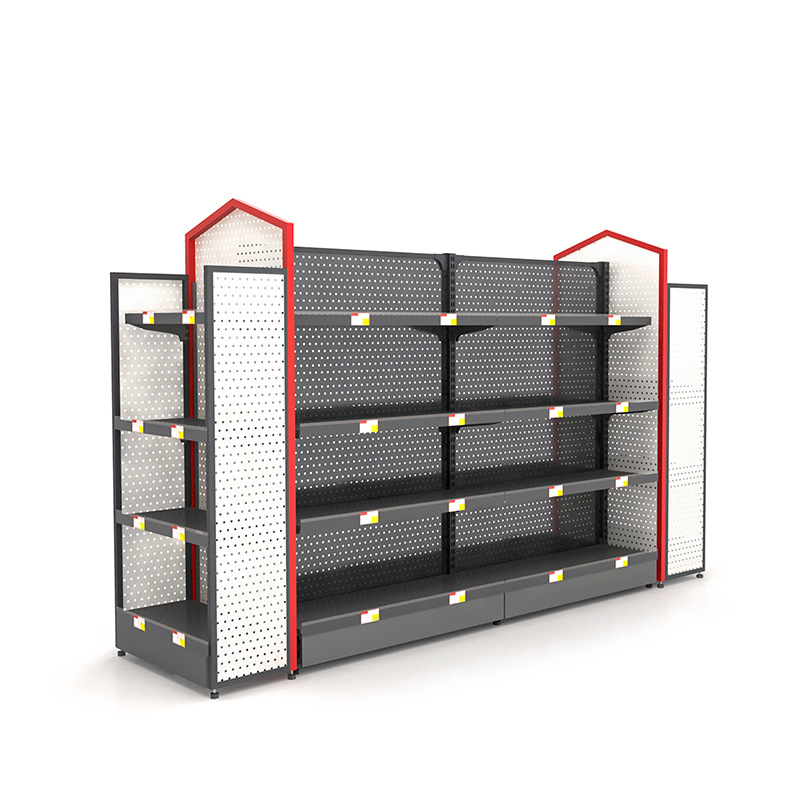 Custom Supermarket Steel Wood Shelves Chain Convenience Store Display Shelf Snack Shelf Stationery Stores Island Back Shelves