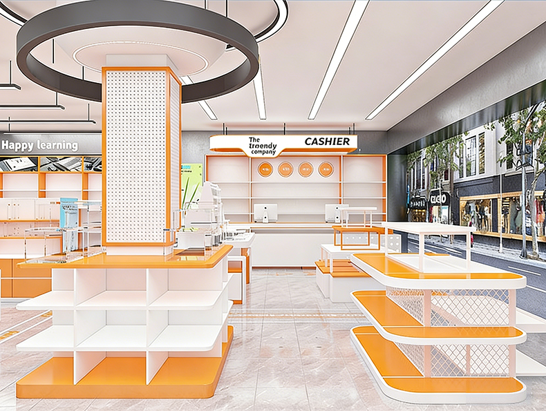 Custom Shopping Mall Supermarket Shelves Trendy Stationery Store Boutique Store Display Cabinet Steel Wood Sample Display Rack
