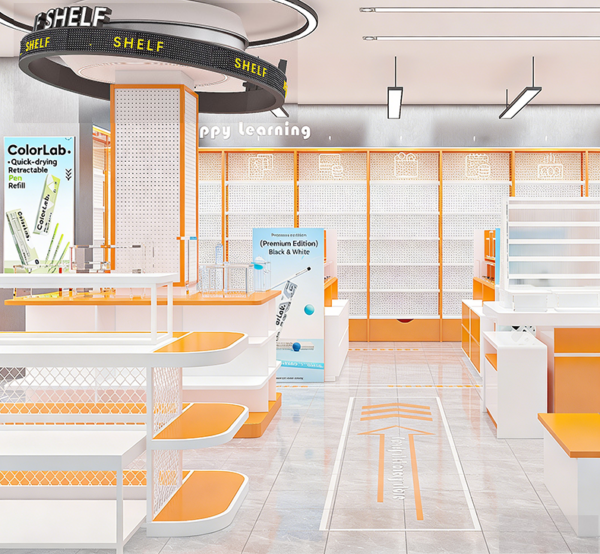 0319-2-5 Custom Shopping Mall Supermarket Shelves Trendy Stationery Store Boutique Store Display Cabinet Steel Wood Sample Display Rack