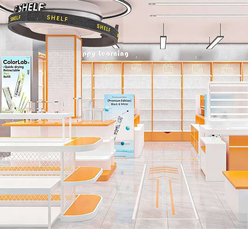 Custom Shopping Mall Supermarket Shelves Trendy Stationery Store Boutique Store Display Cabinet Steel Wood Sample Display Rack