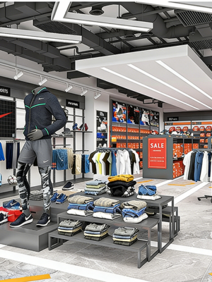 Customized Shopping Mall Sports Equipment Clothing Display Shelves Storage Racks Chain Stores Display Racks Display Stand