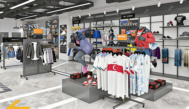 Customized Shopping Mall Sports Equipment Clothing Display Shelves Storage Racks Chain Stores Display Racks Display Stand