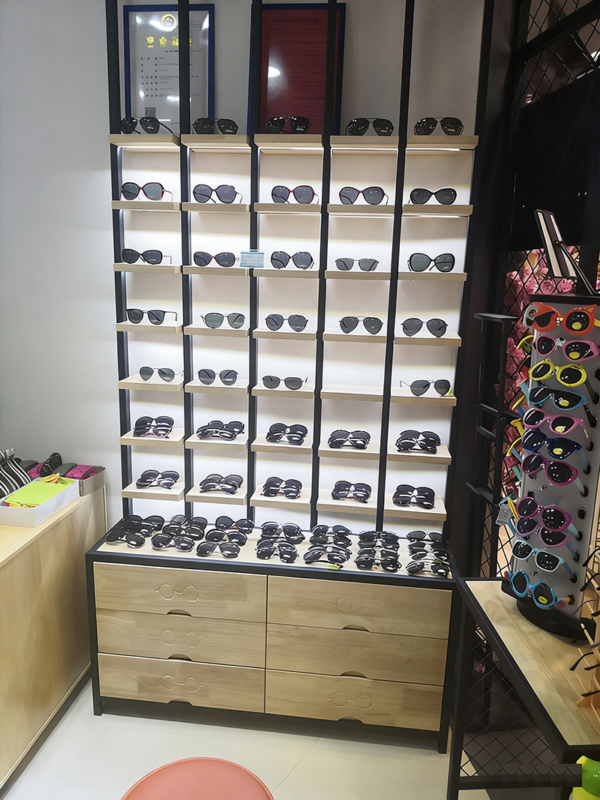 Customized Wood Baking Paint Glass Glasses Display Cabinet Island Cabinet Sunglasses Eyeglass Store Shelf showcase
