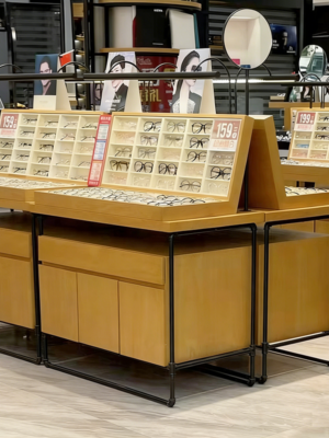 Customized Glasses Island Cabinet Shopping Mall Glasses Display Rack Wood Grain Baking Paint Sunglasses Display Cabinet