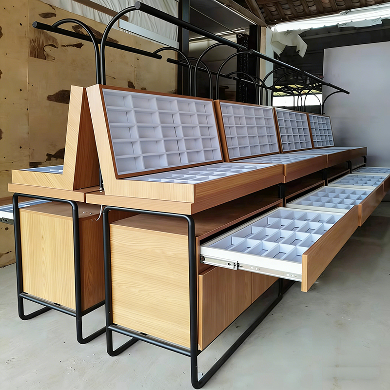 Customized Glasses Island Cabinet Shopping Mall Glasses Display Rack Wood Grain Baking Paint Sunglasses Display Cabinet