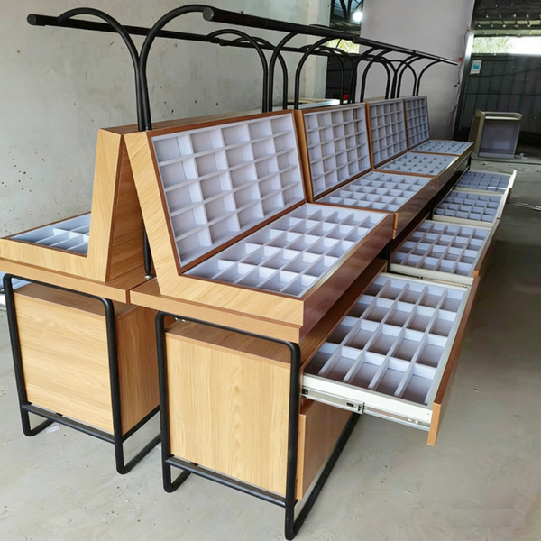 Customized Glasses Island Cabinet Shopping Mall Glasses Display Rack Wood Grain Baking Paint Sunglasses Display Cabinet