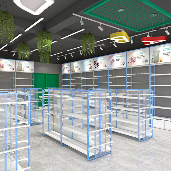 Custom Blue Miniso Premium Shelf Double Sided Island Display Rack for Stationery Store Maternal and Child Store Pet Store