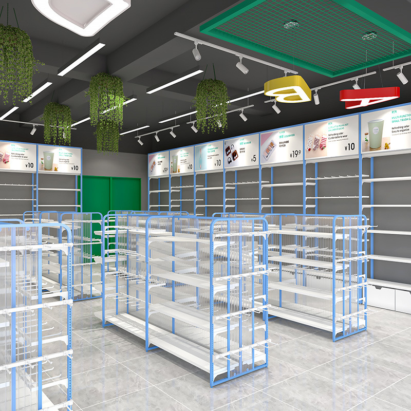Custom Blue Miniso Premium Shelf Double Sided Island Display Rack for Stationery Store Maternal and Child Store Pet Store