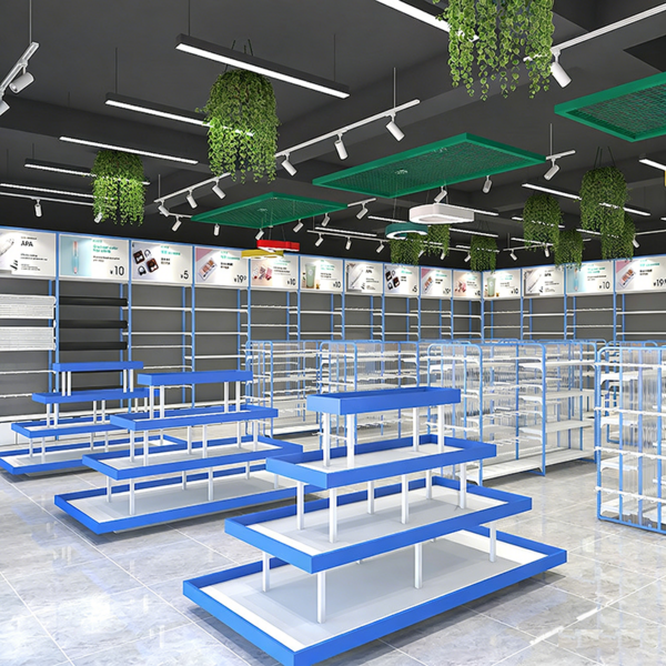 Custom Blue Miniso Premium Shelf Double Sided Island Display Rack for Stationery Store Maternal and Child Store Pet Store