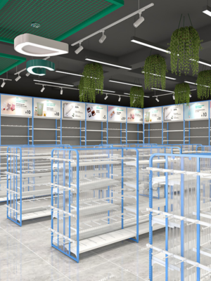 Custom Blue Miniso Premium Shelf Double Sided Island Display Rack for Stationery Store Maternal and Child Store Pet Store