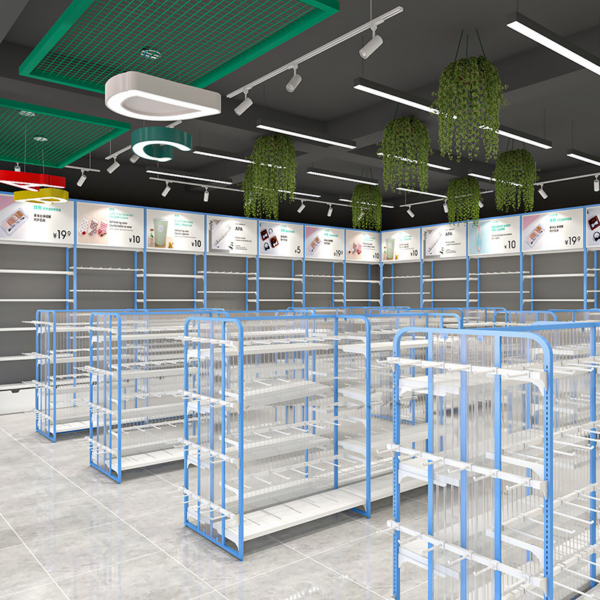 Custom Blue Miniso Premium Shelf Double Sided Island Display Rack for Stationery Store Maternal and Child Store Pet Store