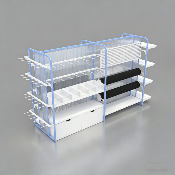 Custom Blue Miniso Premium Shelf Double Sided Island Display Rack for Stationery Store Maternal and Child Store Pet Store